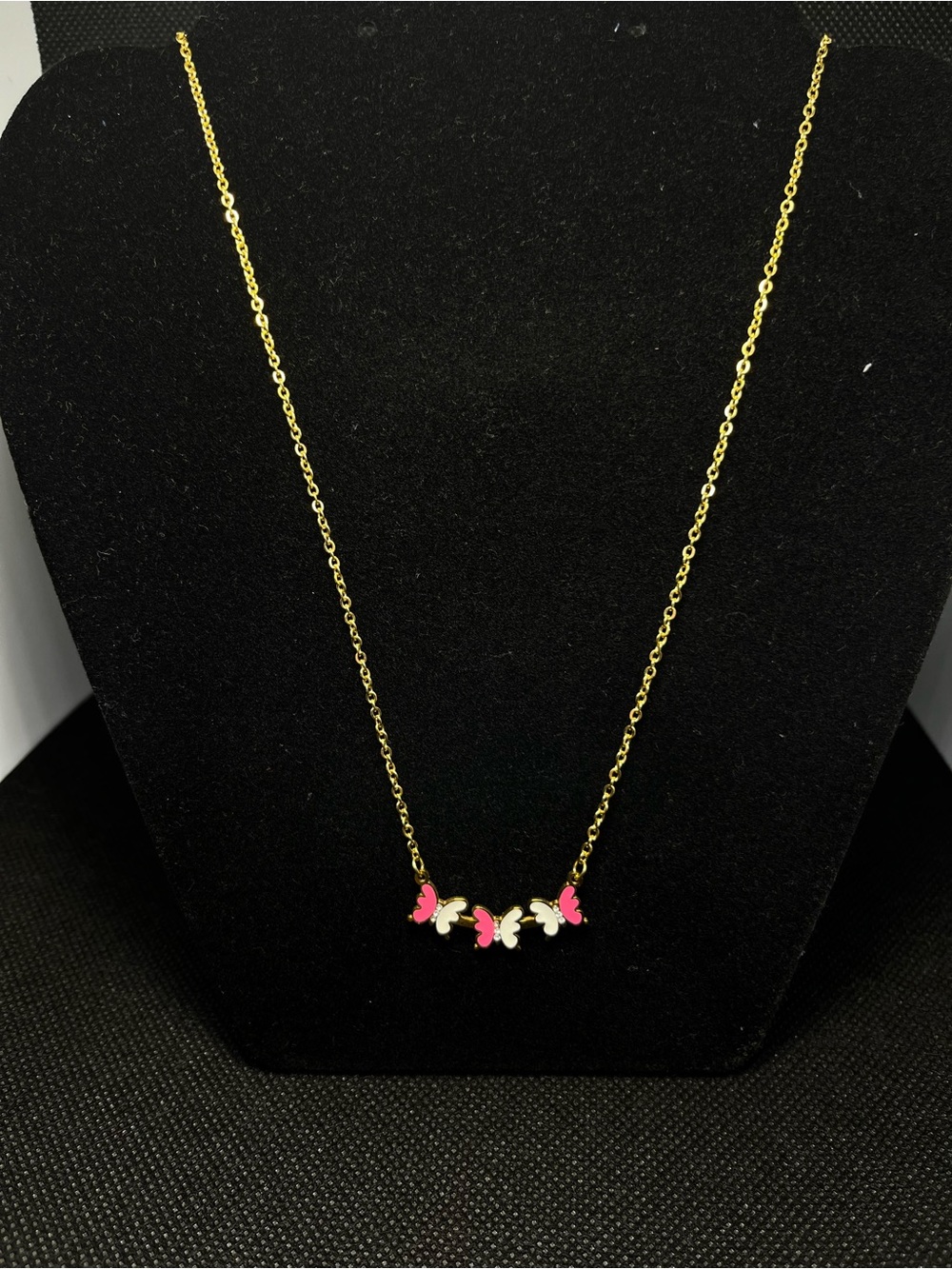 Gold-plated Chain Necklace with Pink and White Butterfly Accents